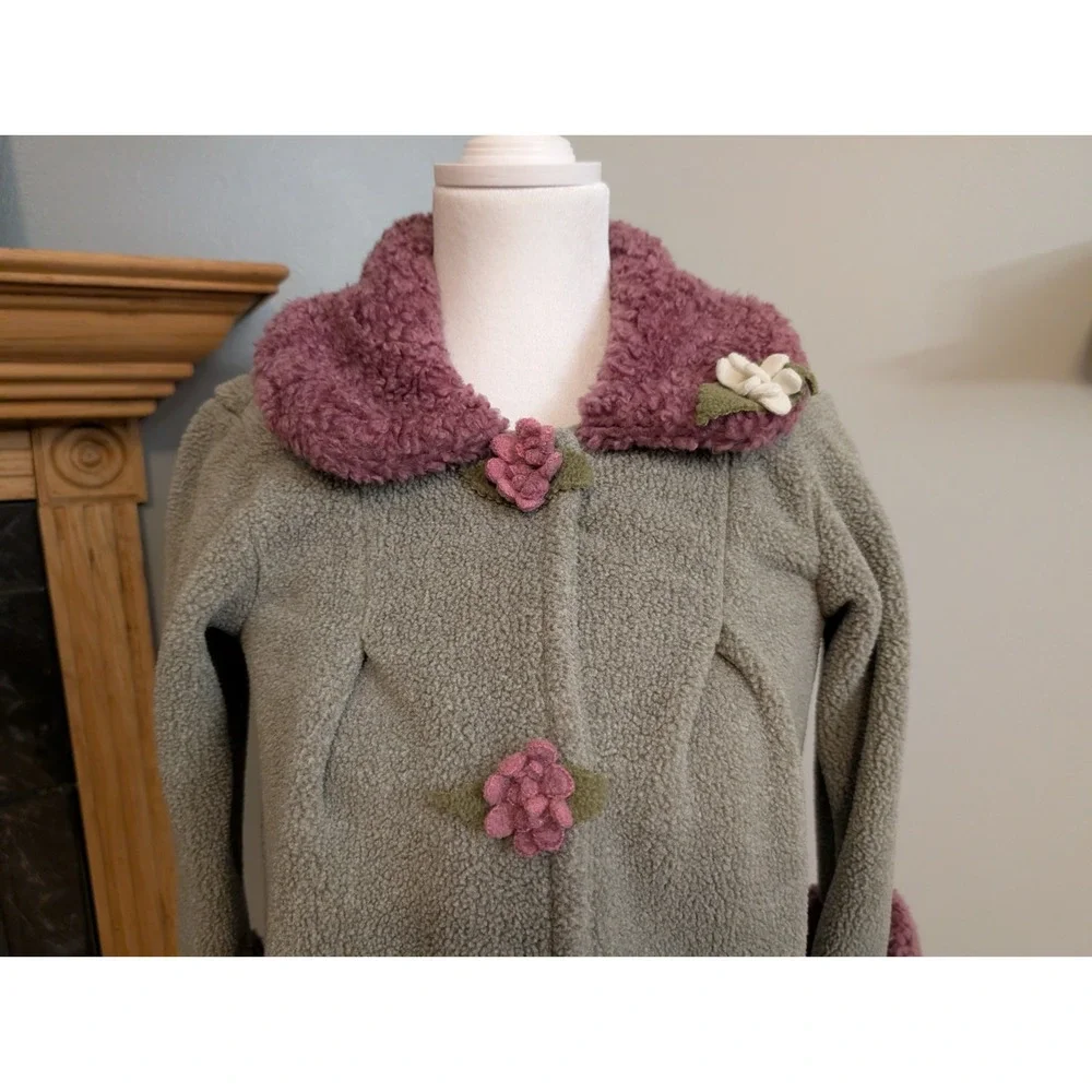 Bitty Buttons Girls Coat Handmade in‎ Minnesota Gray & Mauve Flower Size 8